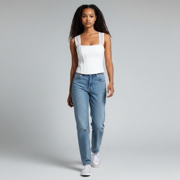 Promise The Label Tops - Promise The Label White Mesh Strap Corset‎ Knit Top Crisscross Back Medium